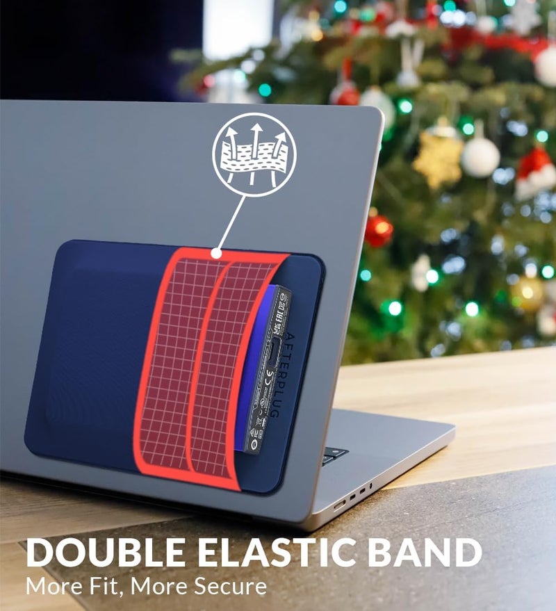 Afterplug 2-Pocket Adhesive Pouch for Laptop, Compatible with External 2.5" HDD, SSD, Magic Mouse, USB Cable and More - Blue - Image 4